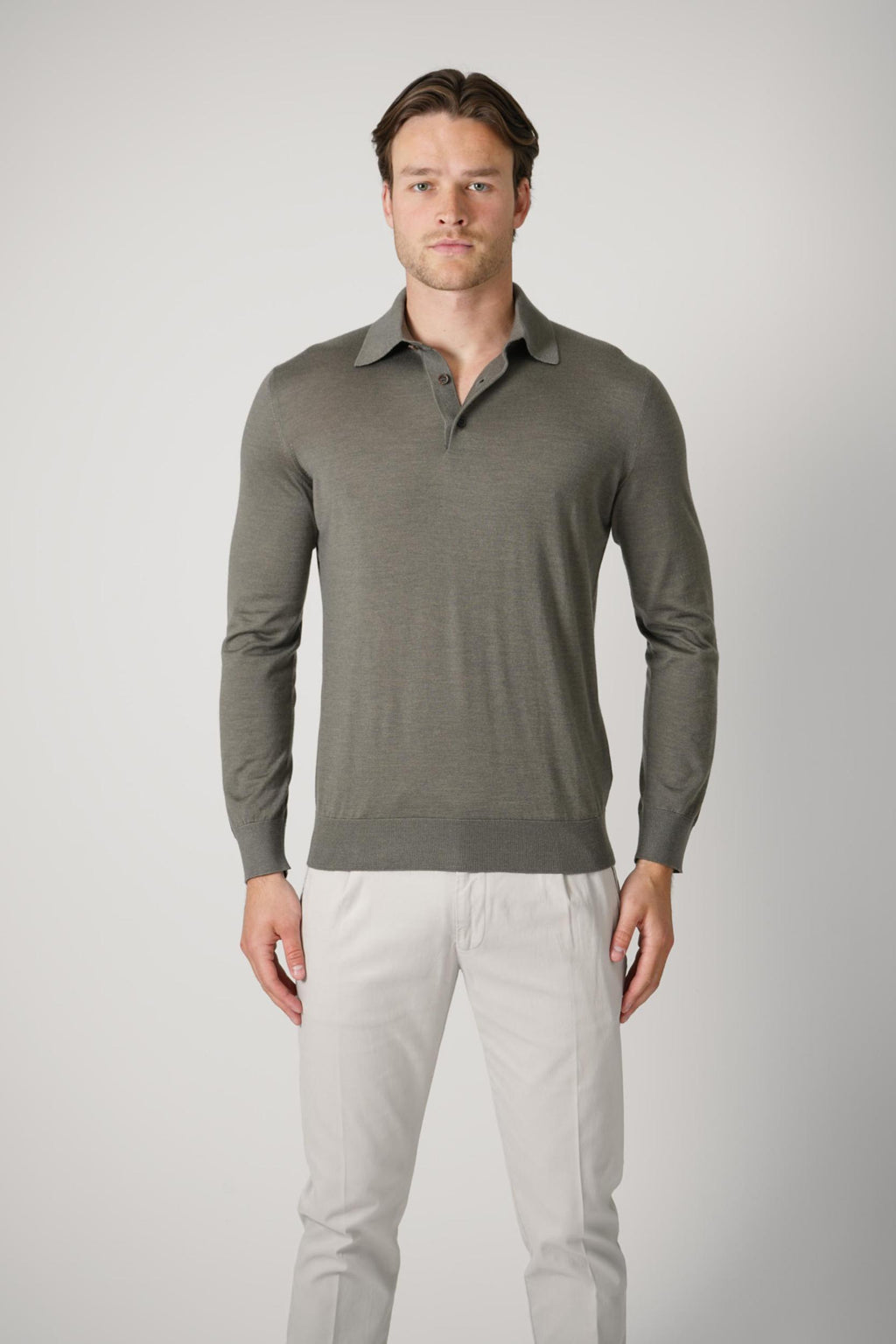 Zegna Polo Cashmere Silk Knit Dark Taupe